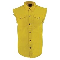 Milwaukee Leather DM4008 Men's Yellow Lightweight Denim Shirt with with Frayed Cut Off Sleeveless Look - Medium