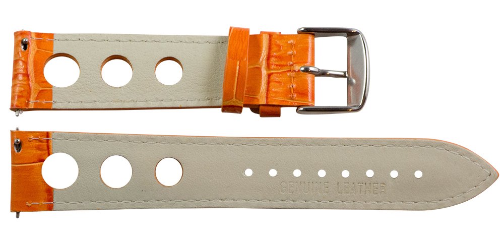 Clockwork Synergy, LLC 26mm Rally 3-hole Croco Orange Leather Interchangeable Replacement Watch Band Strap