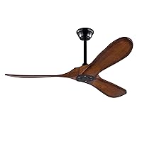 52 Inch Ceiling Fans No Light, Wood Ceiling Fan Without Light with Remote Control, DC Motor, modern ceiling fan for Bedroom Living Room indoor outdoor fans for patios waterproof, Gazebo