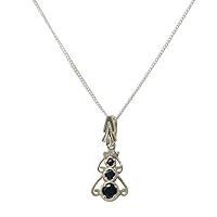 Solid 925 Sterling Silver Natural Sapphire & Cubic Zirconia Womens Pendant & Chain