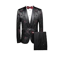 Floral Suits Men Slim Fit Groom Wedding Suit Shawl Collar Tuxedo Jacket Pants Prom Party Stage Suit