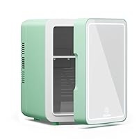 Mini Skincare Fridge With Dimmable LED Light Mirror, 4L Portable Makeup Fridge Cooler and Warmer for Bedroom, Car, Office, Small Refrigerator AC/DC Powered for Cosmetics and Food, Green
