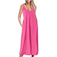 Amazon Warehouse Deals Today Women Strappy Midi Dress Scoop Neck Casual Summer Dresses Solid Elegant Vacation Dress Holiday Flowy Sundress Women Cover Up Beach Pink