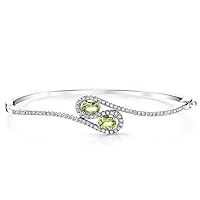 PEORA Peridot Infinity Hinged Bangle Bracelet for Women 925 Sterling Silver, Genuine Gemstone, 1 Carat total Oval Shape 6x4mm, 2.25 inches diameter