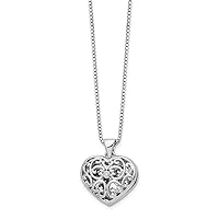 925 Sterling Silver Polished Spring Ring White Ice Diamond Love Heart Locket Necklace 18 Inch Measures 16.9mm Wide Jewelry for Women