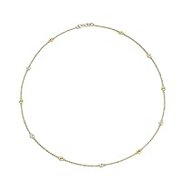 Peridot & Natural Diamond by Yard 11 Station Petite Necklace 0.35 ctw 14K Yellow Gold. Included 18 Inches Gold Chain.