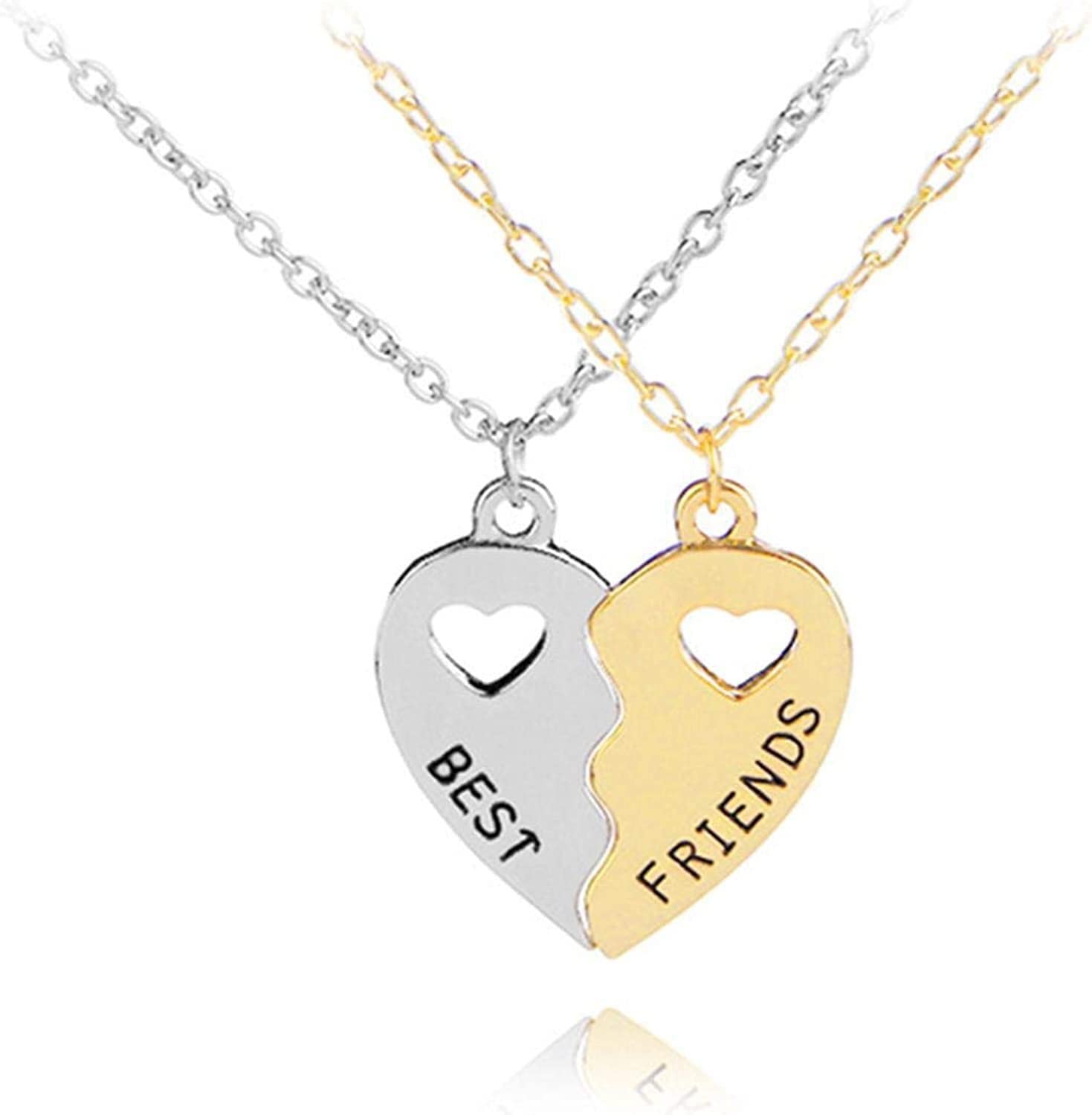 Heart Hollow Out Best Friends Engraved Pendant Friendship Necklace Set Of 2 Silver And Golden Dexterous and professional