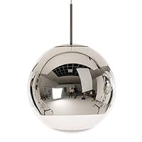 Postmodern Simple Creative 1-Light Silver Chrome Mirror Ball Pendant Lamp Globe Hanging Light Chandelier Barn Warehouse Restaurant Kitchen Adjustable Ceiling Lamp E27 Flush Mount Light (Color :