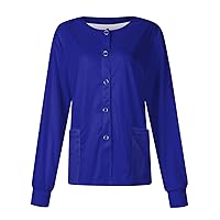 Nursing Working Cardigan For Women Solid Color Printed Warm Up Medical Jacket Scrub Button Down Tops With Pocket