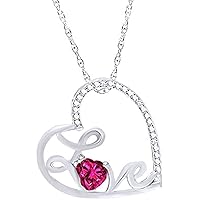 Created Heart Cut Ruby Gemstone 925 Sterling Silver 14K Gold Over Valentine's Special 'Love' Tilted Heart Pendant Necklace for Women's & Girl's