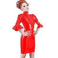 24 Colors Gothic PVC Mini Dress Sexy Lady Half Flare Sleeve Dress (Red,S)