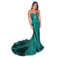 Dessiny Strapless Sweetheart Prom Dresses Long for Women 2024 with Slit Ruched Satin Formal Evening Gown for Party DE109