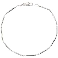 Sterling Silver Italian Pallini Bead Bar Ball Chain Anklet 1.5mm Nickel Free, Sizes 9-10 inch