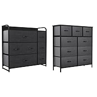 YITAHOME Fabric Dresser with 7 Drawers - Storage Tower (Black/ Grey) & 9 Drawers-Fabric Storage Tower, Organizer Unit for Bedroom (Black Grey) Dresser