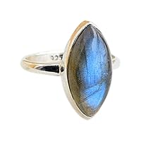 Navya Craft Labradorite marquise 925 Sterling Silver Ring Women Sizes 4 to 14 for Christmas Anniversary Birthday Valentine's Day Gift wife her mother sister best friend