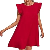 Women's Fresh Sweet Slimming Solid Color Dress Bell Short Sleeve Casual Skirt Round Neck Comfy Summer Beach Dresses