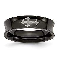 Titanium Concave Polished Engravable Religious Faith Crosses and Black Plated 6mm Band Ring Size 13 Jewelry for Women