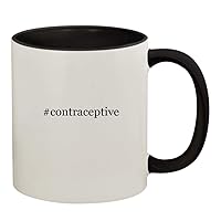 #contraceptive - 11oz Ceramic Colored Handle and Inside Coffee Mug Cup, Black