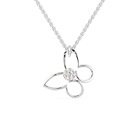 Certified Cross Butterfly Pendant in 18K White/Yellow/Rose Gold with 0.08 Ct Round Natural Diamond & 18k Gold Chain Necklace for Women | Elegant Diamond Necklace for Wife, Mother, Sister (IJ, I1-I2)