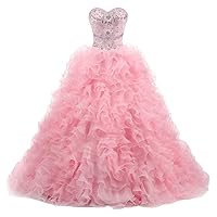 Women's Sweetheart Beaded Quinceanera Dress Organza Ruffle Formal Ball Gowns