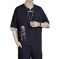 Summer Chinese Style Men' Retro Print -Shirt Top Tea Shirt Kimono Cover Clothing