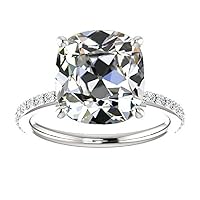 Moissanite Engagement Ring, 10.0ct Elongated Antique Cushion Cut, Colorless VVS1 Clarity, Sterling Silver Setting with 18K White Gold Rings