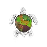 Starborn Ammolite Sea Turtle Pendant in 925 Sterling Silver, Gemstone Sterling Silver, Ammolite