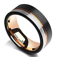 King Will LOOP Mens Women Tungsten Carbide Wedding Band 6mm/8mm Rose Gold Line Ring Black Silver Blue Brushed Gold Groove Tungsten rings Comfort Fit