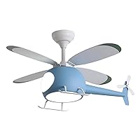 Fan Lights Cartoon Aircraft Ceiling Fan with Light Helicopter Model Ceiling Fan Lamp W/Remote Control Modern Ceiling Chandelier for Children's Room Bedroom Nursery Room Ceiling Fans ( Color : Blue )