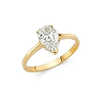 14k Yellow Gold Pear CZ Solitaire Engagement Ring Anniversary Teardrop CZ Band Bridal Drop Ring Size 7.5