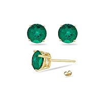 0.16-0.24 Cts of 3 mm AAA Round Lab Created Emerald Stud Earrings in 14K Yellow Gold - Valentine's Day Sale
