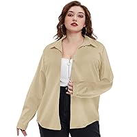 RITERA Plus Size Top for Womens Long Sleeve Button Down Plaid Shirt Casual Checkered Blouse XL-5XL