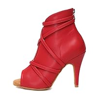 HROYL Women Peep Toe Ankle Dance Boots Latin Salsa Ballroom Heels Dancing Shoes,Model YCL579