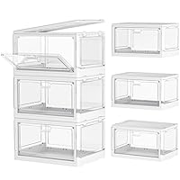Clear Storage Bin with Lid 3 Pack 【Stackable & Sturdy】Plastic Bins for Storage, Multifunctional Folding Storage Bins for Bedroom, Living Room, Study, Toy Room, 24 QT Folding Box with Magnetic door
