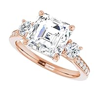 10k Solid Gold 4 Carat Asscher Cut VVS1 Genuine Moissanite Diamond Solitaire Wedding Ring in White, Yellow or Rose GOLD