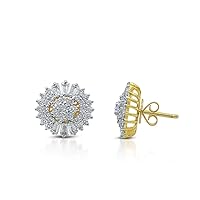 1.50 Ct Round Cut Diamond Women's & Girls Antique Cluster Stud Earrings 925 Sterling silver 14k Gold plated With Screw back (yellow gold plated-925)