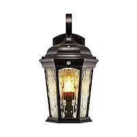 Euri Lighting EFL-130W-MD Flickering Flame Porch Light, Water Glass, with Integrated Security Light (3000K), Motion-Sensor, Dusk-to-Dawn, Oil Rubbed Bronze Housing