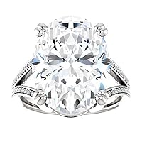 Moissanite Oval Cut Engagement Ring, 5.0ct, Sterling Silver with 14k Gold, VVS1 Clarity