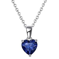 Bellitia Jewelry 925 Sterling Silver Heart Necklace Birthstone Gemstone Pendant Necklace, Anniversary Birthday Present Fine Jewellery Gifts for Women Girls