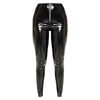 Women's PU Leather Black Sexy Leggings Zipper Trousers Elastic Stylish Club Butt Lifting High Waist Pants
