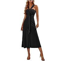 Strapless Dress,Women's Solid Color Off Shoulder Streamer Gathered Dress Dresses for Beaches