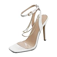 Summer Wedge Sandles For Women Comfy Ladies Sexy High Heel Squared Toe Sandals Casual Chain Buckle Strap Shoes