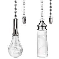 Ceiling Fan Pull Chain Ornaments 12 Inch Crystal Glass Cylindrical and Bulb Pull Chain Extension for Ceiling Light Lamp Fan Chain Pack of 2 (Nickel)