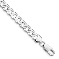925 Sterling Silver Rhodium Plated 8mm Flat Curb Chain Bracelet Jewelry for Women - Length Options: 10 8 9