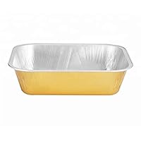 KEISEN 10oz 280ml Disposable Aluminum Foil Professional Quality Colorful Kitchen Cooking Rectangular Cake Pan With Lids 5.4-inch by 4-inch (50, Gold)