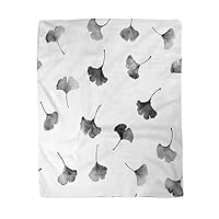 60x80 Inches Flannel Throw Blanket Leaf Ginkgo Leaves Traditional Japanese Ink Painting Sumi E Home Decorative Warm Cozy Soft Blanket for Couch Sofa Bed