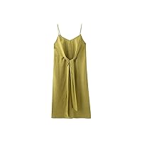 Xiaoxiu Thin Waist Refreshing Avocado Green Thin Lace V-Neck Rayon Linen Suspender Dress (Color : Green, Size : Medium)