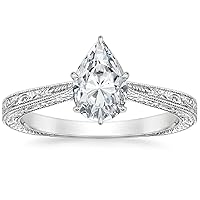 2 CT Pear Cut Colorless Moissanite Engagement Ring, Wedding/Bridal Ring Set, Solitaire Halo Style, Solid Sterling Silver Vintge Antique Anniversary Promise Rings Gift for Her