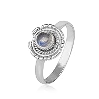 Moonstone Ring, Labradorite Ring 925 Sterling Silver Ring Statement Ring For Women - Girls, 5mm Natural Round Shape Gemstone Ring Size 5 To 13