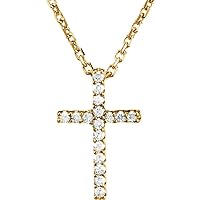 14k Yellow Gold Diamond Polished .08 Dwt Petite Diamond Religious Faith Cross Necklace Jewelry Gifts for Women